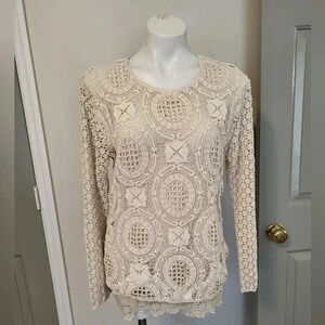 Johnny Was 4Love And Liberty Lace Crochet Knit Fully Lined Long Sleeve Top(S)